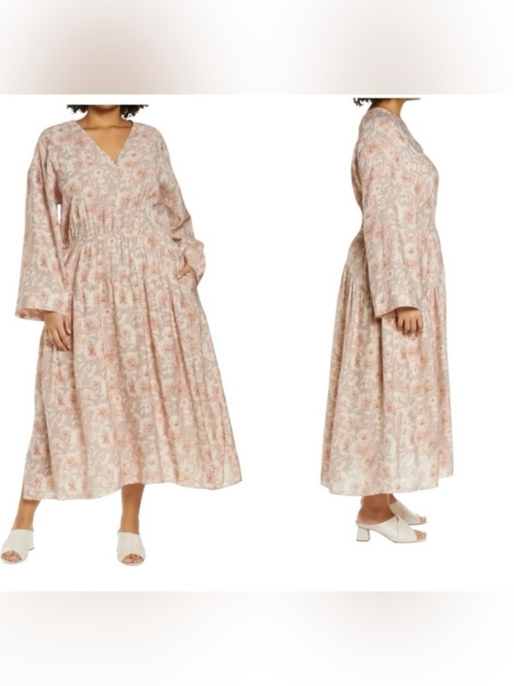 Vince Dahlia Print Long Sleeve Midi Dress Plus Size 3X Cottagecore garden party